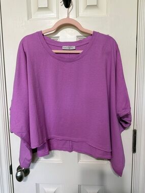Zenana Relaxed Boxy Crop Top in Bright Lavender